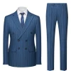 Navy Pinstriped Peak Lapel 3 Piece Men's Formal Suits