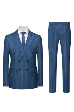 Navy Pinstriped Peak Lapel 3 Piece Men's Formal Suits