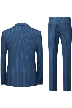 Navy Pinstriped Peak Lapel 3 Piece Men's Formal Suits