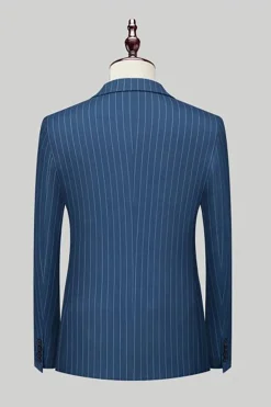 Navy Pinstriped Peak Lapel 3 Piece Men's Formal Suits