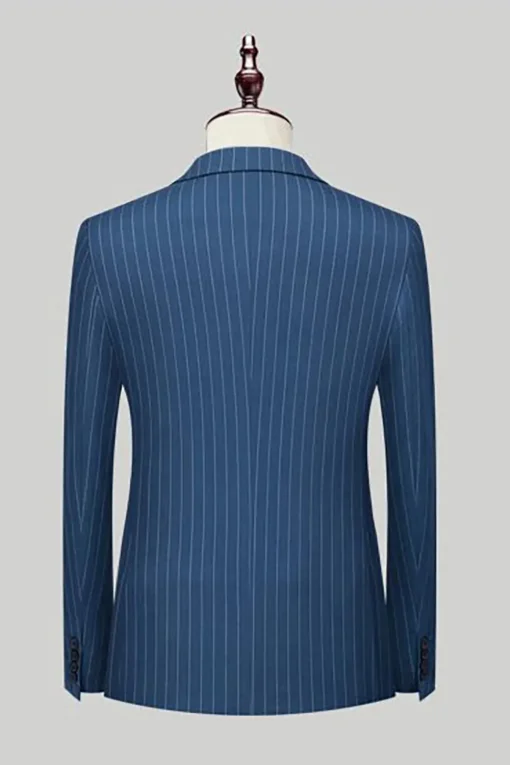 Navy Pinstriped Peak Lapel 3 Piece Men's Formal Suits