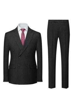 Navy Pinstriped Peak Lapel 3 Piece Men's Formal Suits