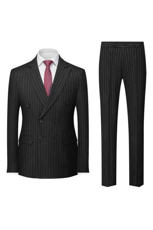 Navy Pinstriped Peak Lapel 3 Piece Men's Formal Suits