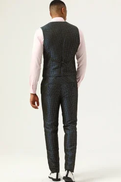Navy Polka Dots Shawl Lapel 3 Piece Men's Prom Suits