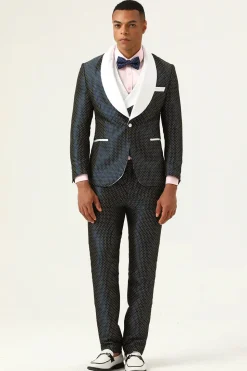 Navy Polka Dots Shawl Lapel 3 Piece Men's Prom Suits