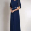 Navy Round Neck Chiffon Mother of the Bride Dress with Short Sleeves