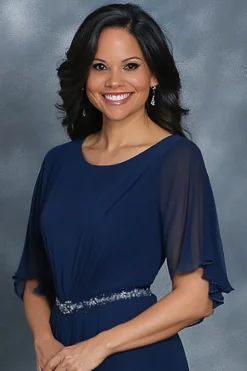 Navy Round Neck Chiffon Mother of the Bride Dress with Short Sleeves