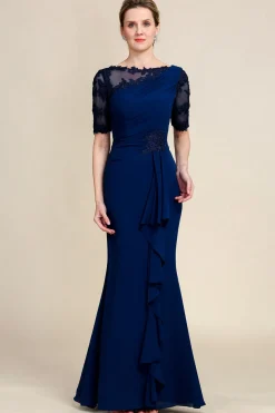Navy Sheath Mother of Bride Dress with Appliques