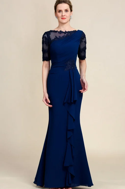 Navy Sheath Mother of Bride Dress with Appliques