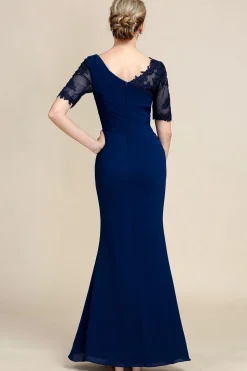 Navy Sheath Mother of Bride Dress with Appliques
