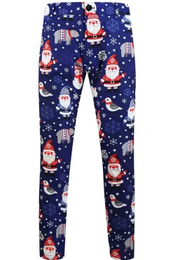 Navy Snowman Santa Claus Print Three-piece Men's Christmas Party Suit