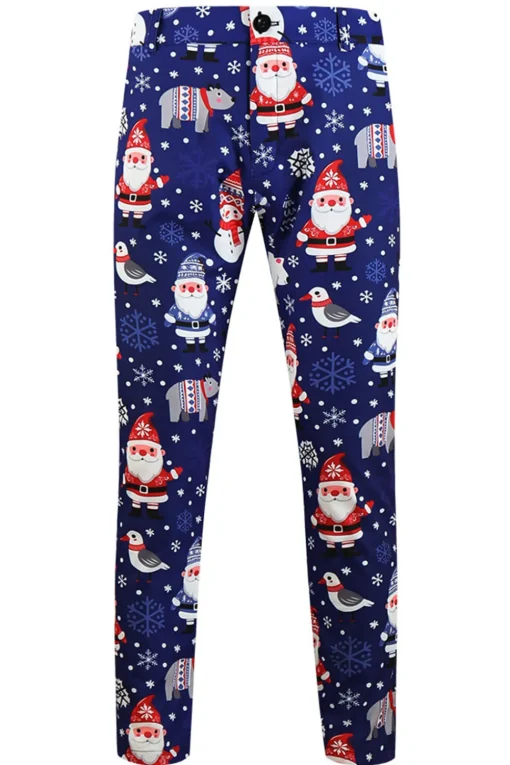 Navy Snowman Santa Claus Print Three-piece Men's Christmas Party Suit