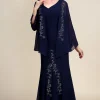Navy Two Piece Sparkly Beaded Mother of the Bride Dress