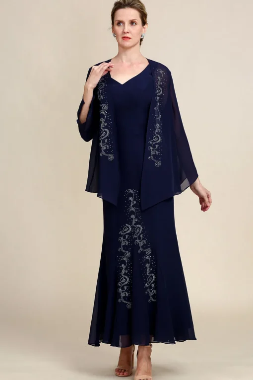 Navy Two Piece Sparkly Beaded Mother of the Bride Dress