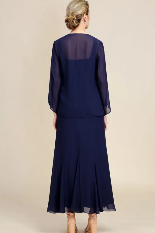 Navy Two Piece Sparkly Beaded Mother of the Bride Dress
