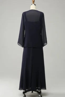 Navy Two Piece Sparkly Beaded Mother of the Bride Dress