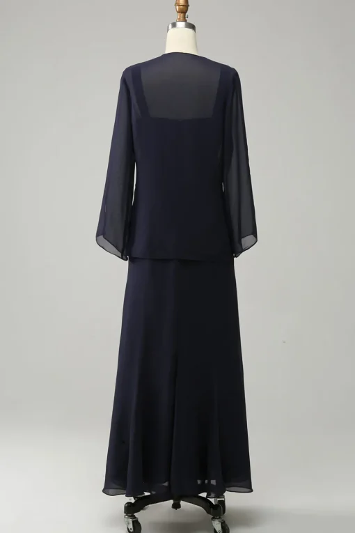 Navy Two Piece Sparkly Beaded Mother of the Bride Dress