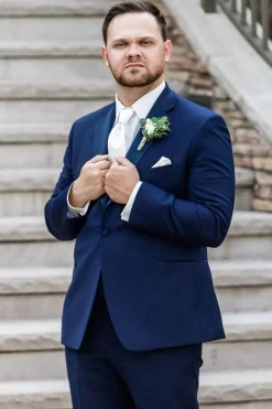 Notched Lapel 3 Pieces Navy One Button Men's Suits For Wedding