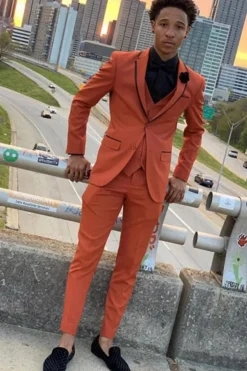Notched Lapel Brown One Button 3 Piece Prom Suits with Pocket
