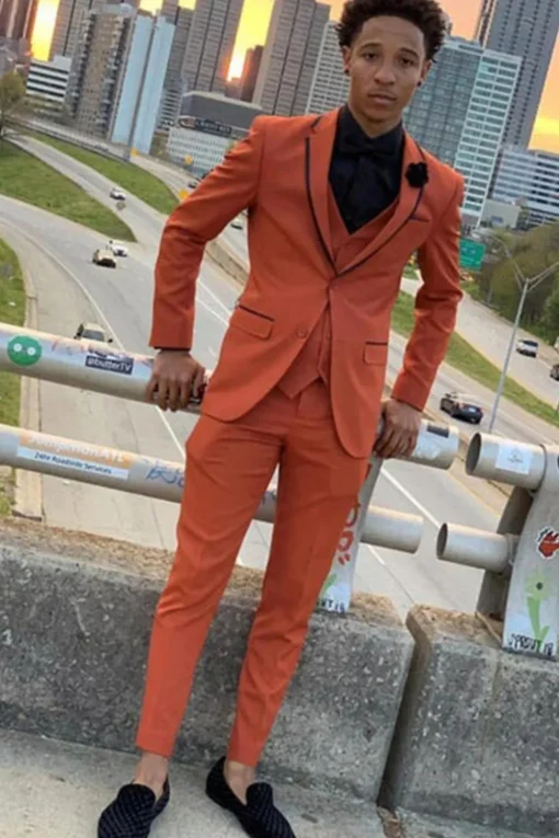 Notched Lapel Brown One Button 3 Piece Prom Suits with Pocket