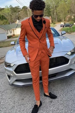 Notched Lapel Brown One Button 3 Piece Prom Suits with Pocket