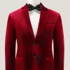 Notched Lapel Burgundy Velvet Single Breasted Men's Prom Blazer