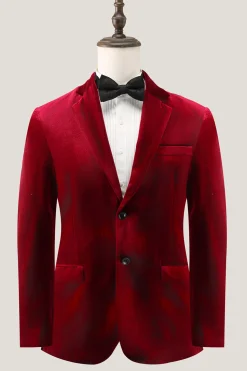 Notched Lapel Burgundy Velvet Single Breasted Men's Prom Blazer