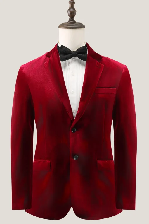 Notched Lapel Burgundy Velvet Single Breasted Men's Prom Blazer