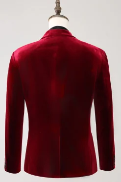 Notched Lapel Burgundy Velvet Single Breasted Men's Prom Blazer