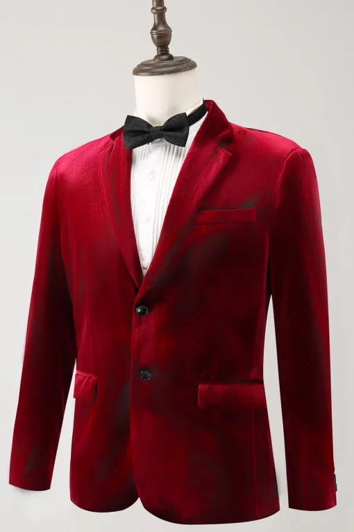 Notched Lapel Burgundy Velvet Single Breasted Men's Prom Blazer