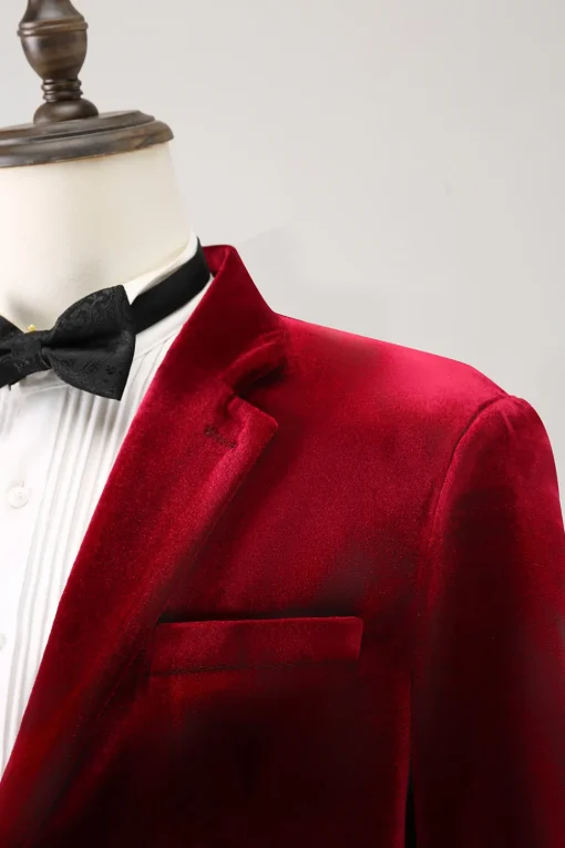 Notched Lapel Burgundy Velvet Single Breasted Men's Prom Blazer