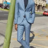 Notched Lapel Grey Blue 2 Piece Single Breasted Men Prom Suits