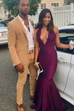 Notched Lapel Khaki Single Breasted 2 Piece Prom Suits for Men