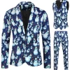 Notched Lapel One Button Blue Snowman Printed Men's Suits