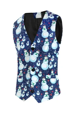 Notched Lapel One Button Blue Snowman Printed Men's Suits