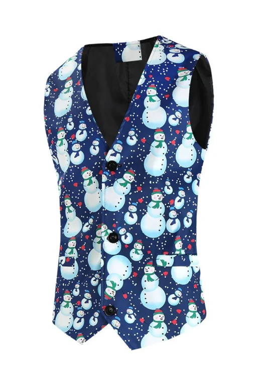 Notched Lapel One Button Blue Snowman Printed Men's Suits