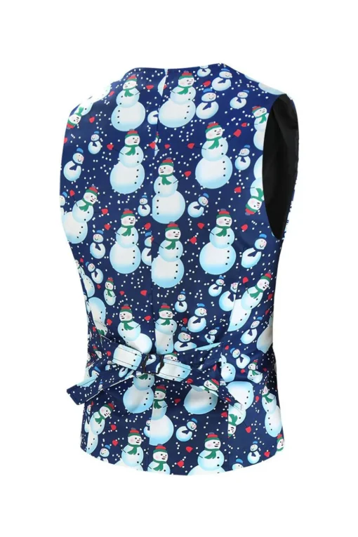 Notched Lapel One Button Blue Snowman Printed Men's Suits