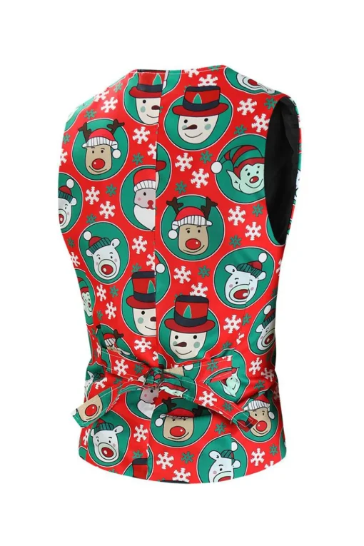 Notched Lapel One Button Santa Claus Printed Red Men's Suits