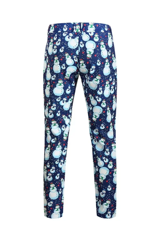 Notched Lapel One Button Blue Snowman Printed Men's Suits