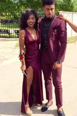 Notched Lapel Purple 2 Piece One Button Men Prom Suits