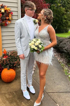 Notched Lapel White Jacquard One Button 2-Piece Men's Prom Suits