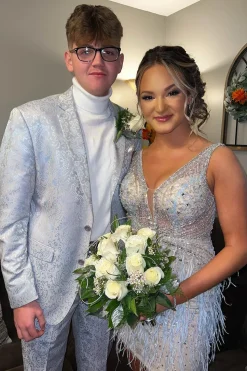 Notched Lapel White Jacquard One Button 2-Piece Men's Prom Suits