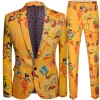 Notched Lapel Yellow Dragon Printed 2 Pieces Men's Prom Suits