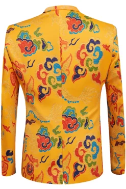 Notched Lapel Yellow Dragon Printed 2 Pieces Men's Prom Suits