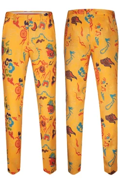Notched Lapel Yellow Dragon Printed 2 Pieces Men's Prom Suits