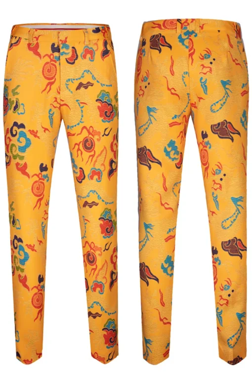 Notched Lapel Yellow Dragon Printed 2 Pieces Men's Prom Suits