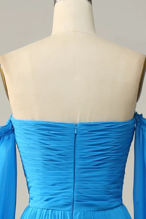 Off The Shoulder Blue Prom Dress with Ruffles