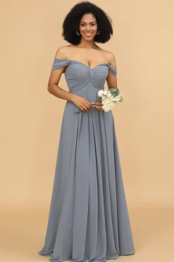 Off the Shoulder Chiffon Bridesmaid Dress