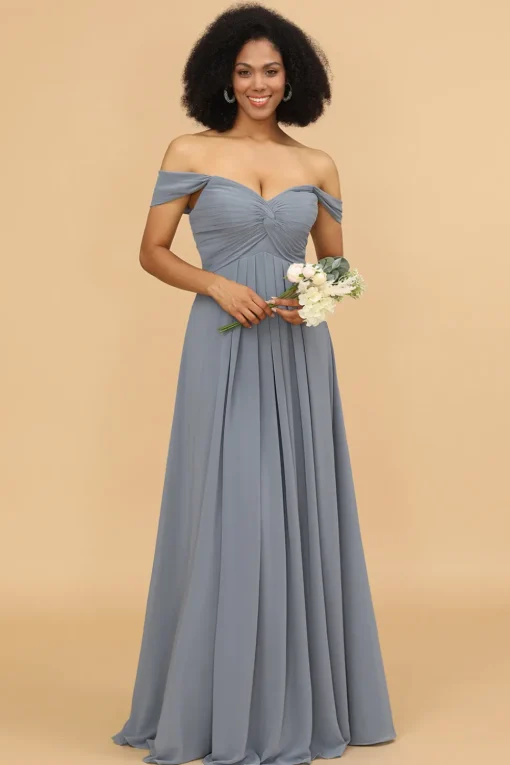 Off the Shoulder Chiffon Bridesmaid Dress