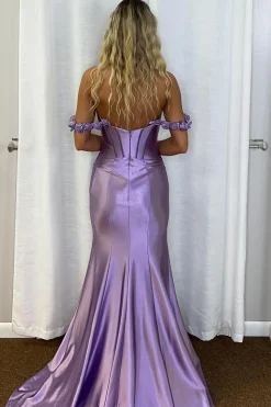 Off the Shoulder Corset Mermaid Lilac Long Prom Dress